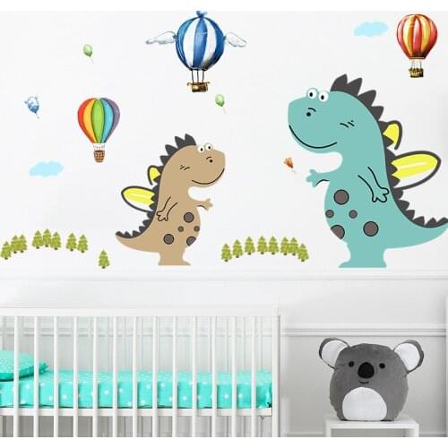 Cartoon Cute Dinosaur Hot Air Balloon Wallpaper Bedroom Porch Decoration Wall Sticker Self-Adhesive