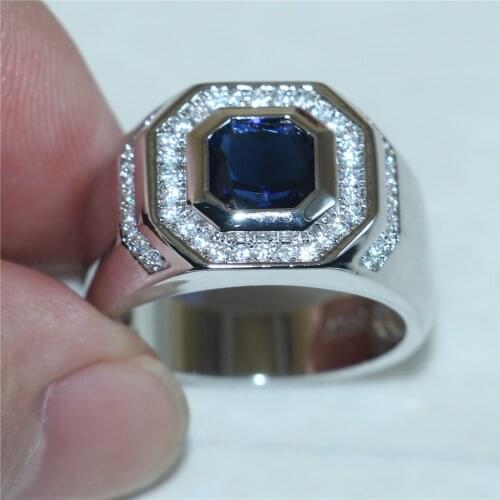 Mens Luxury 925 Sterling silver Blue 5a Zircon Stone Rings Engagement Wedding Band ring boys Jewelry Size 8,9,10,11,12,13