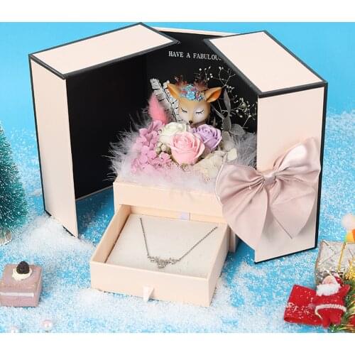 Handmade Rose Soap Flower Gift Box Deer Rose Gift Box For Valentines Day Innovative Present Box Necklace Jewelry Storage Box