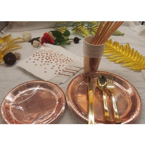 100Pcs Golden Cutlery Set Birthday Party Wedding Table Decoration Preferred Disposable Paper Tray Tissue Paper Cup Straw 232