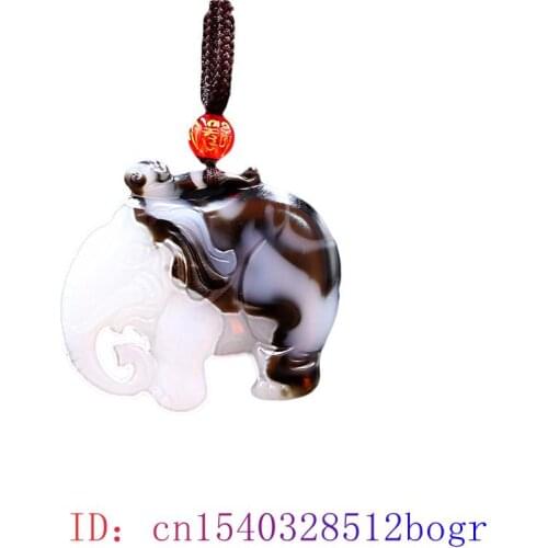 Jade Elephant Pendant Jadeite Carved Necklace Jewelry Charm Amulet Natural Fashion Gifts Chinese Double sided Black White