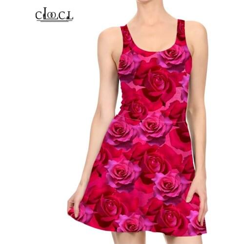 CLOOCL Newest Red Rose Flower 3D Print Summer Dress Women Slim Sleeveless Women Sexy Slim Dresses Pleated Casual Dress