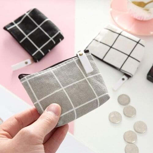 New Women Kids Canvas Coin Purse Floral Plaid Zipper Pouch Small Wallet Children Female Key Card Holder Mini Money Bag Gift