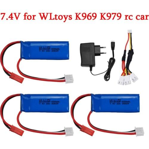 Original 7.4V 600mAh 20C Lipo Battery with charger for WLtoys K969 K979 K989 K999 P929 P939 RC Car Parts 2s 7.4v Battery