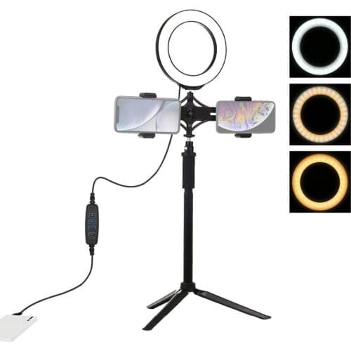 PULUZ PKT3038 6.2 Inch USB Video Ring Light with Tripod Light Stand Extension Stick Dual Phone Clip for Tik Tok Youtube Live