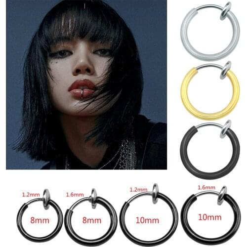 ZS 1 PC Circle Fake Nose Piercing Hoop Earrings Fake Lip Piercing High Quality Stainless Steel Punk Lip Ear Nose Clip On Jewelry