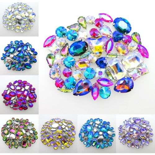 Mix shape AB colors silver claw nice glass crystal sew on rhinestone Crystals shoes bags garment accessories Diy 50 PCS/PACK