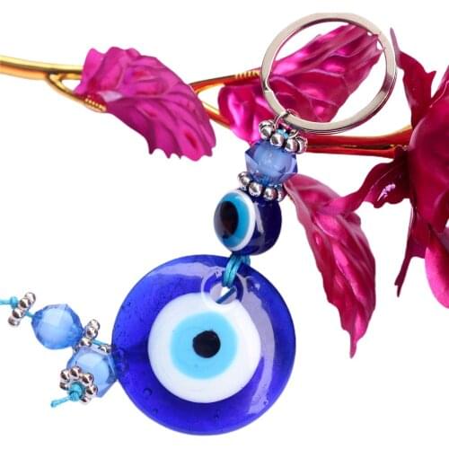 Turkish Blue Eye Key Chain Alloy Glass Gift Travel Memorial Wall Hanging Home Decorations Devils Eyes Bag Small Pendant