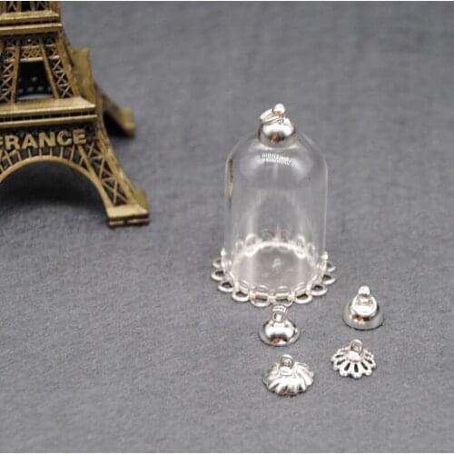 XCDIY 5Set/lot 30*20mm Glass globe double lace base 8mm beads cap DIY glass vials pendant glass bottle jewelry findings