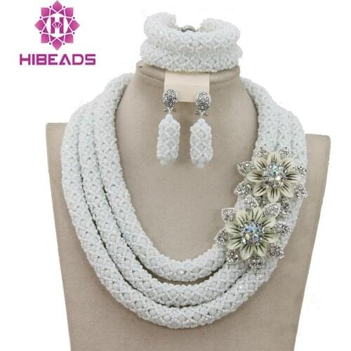 Pure White Crystal Bridal Jewelry Set African Arabic Beads Statement Jewelry Set Free Shipping WB410