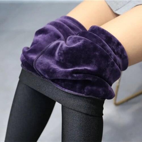 Winter Add Velvet Thick Warm Leggings Women Plus Size High Waist Elastic Purple Trousers Casual Wild Female Sexy Skinny Pants 21
