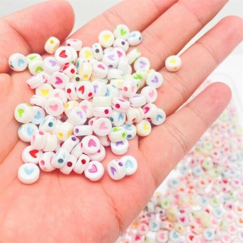 300Pcs 4*7mm Round Mix Color Acrylic Colorful Plastic Hearts Beads for Jewelry Making Diy Material Loose Spacer Beads Jewelry