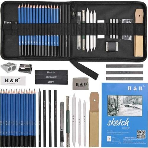 35PCS Drawing Pencils Artists Sketching Pencils Art set with Sketch Paper Zipper Case includes Graphite Pastel Charcoal Pencils