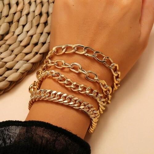 4 Pcs/Set Punk Gold Bracelets Fashion Metal Chain Geometric Bead Bangles Jewelry for Women Accessories Women Party