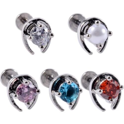 5pcs Surgical Steel Crystal Ear Cartilage Tragus Helix Lobe Piercing Ear Studs Labret Lip Bar Ring CZ Gem Piercing Body Jewelry