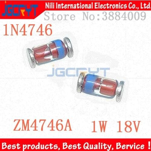 50 unids/lote ZM4746A 18V 1N4746 1W Patch diode 18V Stabilizing tube glass tube LL-41 Cylinder