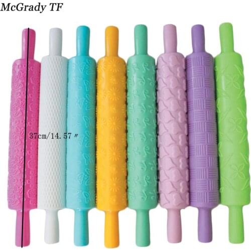 8pcs/set Colourful Plastic Embossed Textured Patterned Fondant Rolling Pins Cake Decorating Baking Tools Plastic Pastry Roller
