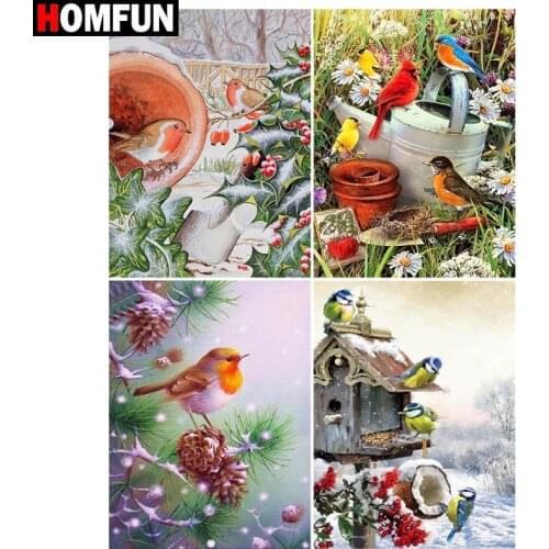 HOMFUN Diamond Painting Full Square/Round Diamond "Bird flower" Pattern Embroidery Cross Stitch 5D Rhinestone Painting