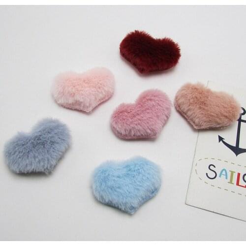 36pcs/lot 4*3cm plush Heart Shape Padded appliques for headwear decoration handmade hair accessories