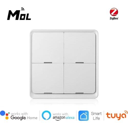 MOL 4 Gang Tuya ZigBee Wireless Scene Switch Push Button Controller Battery Powered Automation Scenario for Tuya Devices