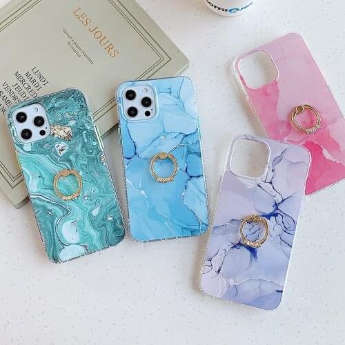 SUYACS For Samsung Galaxy A51 A71 S21 Plus S20 FE Note 20 Ultra Phone Case Soft IMD Shockproof Ring Holder Gradient Marble Cover
