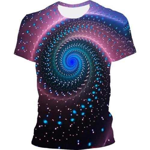 Summer Fashion Colorful 3D Printing Mens T-shirt Round Neck Short Sleeve T-shirt Fun Rotating Pattern Street Casual Top
