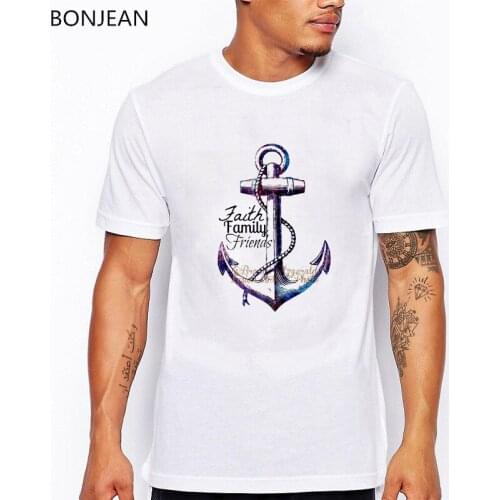 Vintage Anchor t-shirt Men faith family friends letters print t shirt gothic tshirt white camisetas hombre Geek tee shirt homme