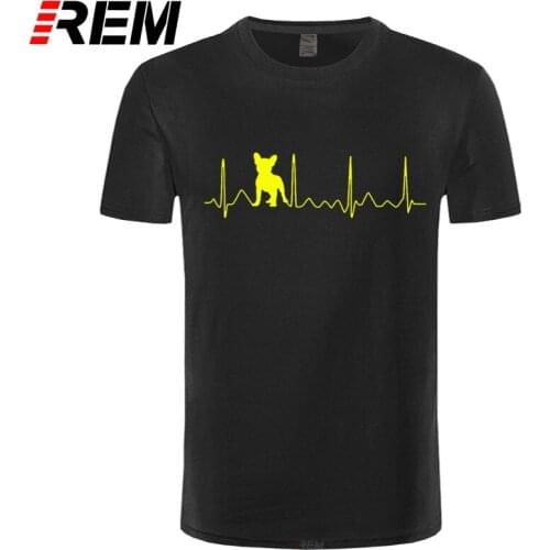 REM Fashion French Bulldog Heartbeat T Shirts men Cotton O Neck Euro Size Lifeline Woman Tops Tee Short Sleeve Fitness t-shirt