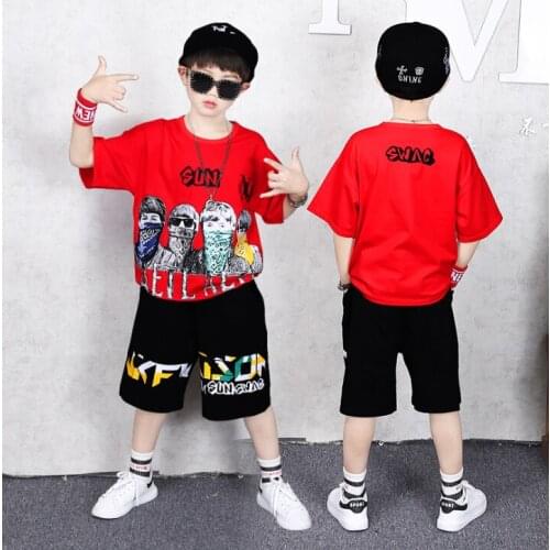 Boys Girls Cotton Loose T shirt Shorts Clothing set Hip Hop Jazz Dance Costumes for Kids Dancing Street wear 8 10 12 14 Years