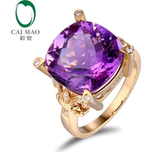 Free shipping 14KT/585 Yellow Gold 8.72ct Natural Amethyst 0.10ct Round Cut Diamond Engagement Gemstone Ring Jewelry