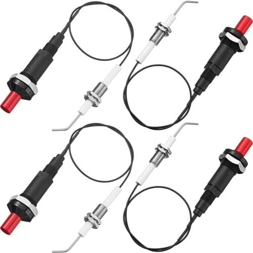 4 Pieces Propane Push-Type Piezo Igniter Kit with Threaded Ceramic Electrode Ignition Plug Wire 30 cm for Gas Grill