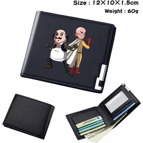 Anime One Punch-Man Short Wallet PU Bifold Card Holder Student Casual Teenger Note Compartment Mens Womens Black Wallet