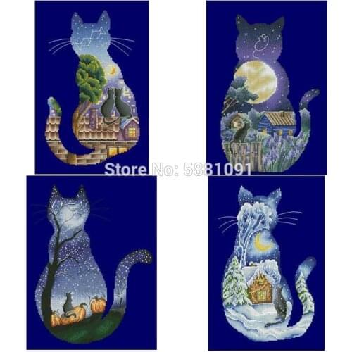 Cat in the moonlight patterns Counted Cross Stitch 11CT 14CT DIY Cross Stitch Kits Embroidery Needlework Sets home decor