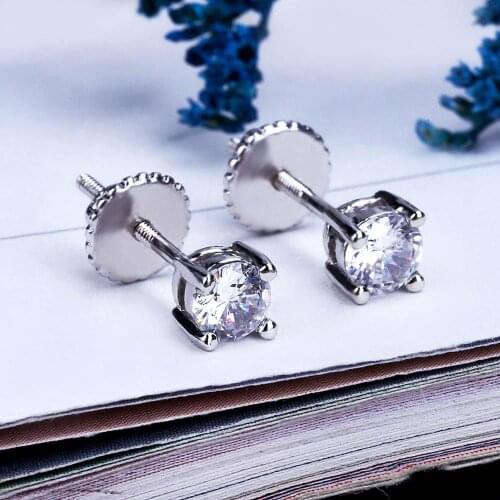 4mm wide Prong Setting AAA CZ Stone Bling Iced Out Small Round Stud Earrings for Men Women Hip Hop Rapper Jewelry Gifts Gold