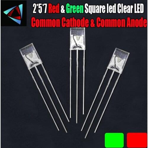 50pcs 2*5*7 Square led Diode Dual Color Red And Green Clear Lens Common Cathode & Common Anode Round Bi-Color DIY Light