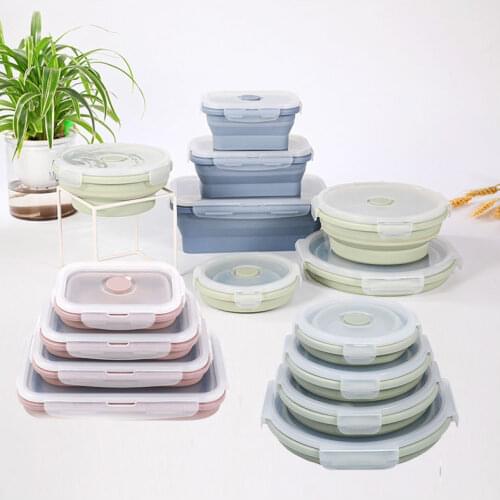 Lunch Box Bento Silicone Food Storage Container Portable Camping Outdoor lunchbox meal prep Tuppers japanese style fold Picnic