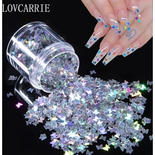 LOVCARRIE Butterfly Glitter Nail Sequins Mix 3D Laser Holographic Nails Paillettes Powder Flakes for DIY Nail Art Decorations