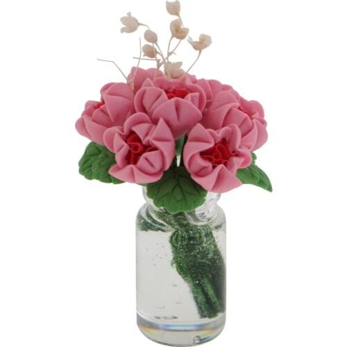 Dollhouse Miniature Flowers in Vase for 1/12 Scale Dollhouse Furniture Decoration