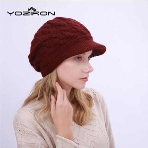 Fashion Rabbit Cotton 8 Shape Knitting Winter Hat With a Visor Beanie Women Adult Caps Needlework Female Berets Winter Visor Hat