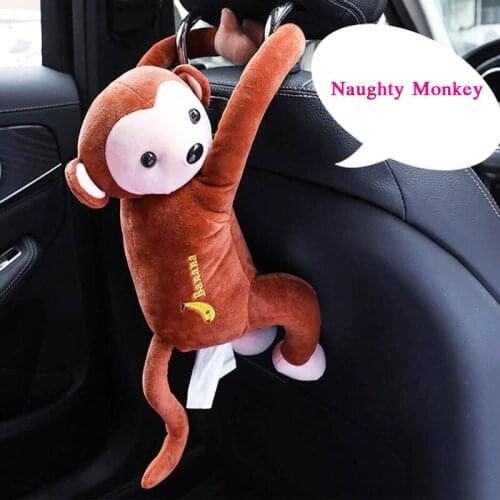 Cartoon Cute Portable Monkey Tissue Box Automobile Car Tissue Box Cover Home Office Napkin Paper Holders Cases Car Organization