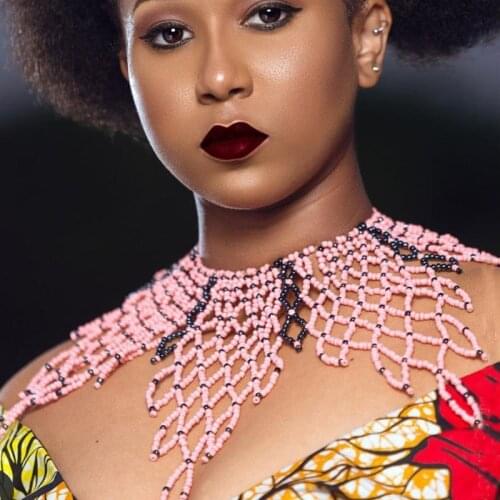 Dudo Store Wedding Necklace Set Pink And Dark Grey Shoulders Collar African Style Crystal Beads Ladies Jewellery Set Free Ship