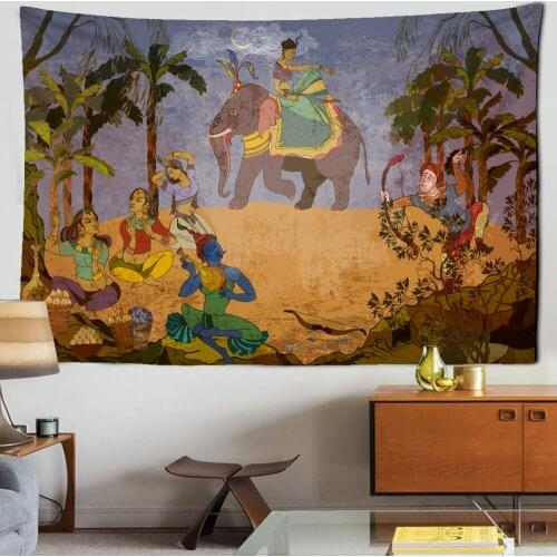 Ancient Retro Oil Painting Tapestry Wall Hanging Myth Story Psychedelic Witchcraft Bohemian Hippie Studio Home Decor
