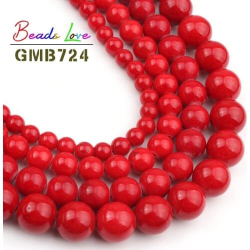 Natural Stone Red Coral Colors Jades 4 6 8 10 12MM Round Loose Beads for Jewelry Making Charm Bead DIY Bracelet Necklace 15 Inch