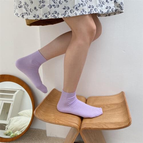 Japanese Style Candy Colors Short Socks Cotton Casual Summer Women Socks Breathable Solid Black White Khaki Harajuku Ankle Socks