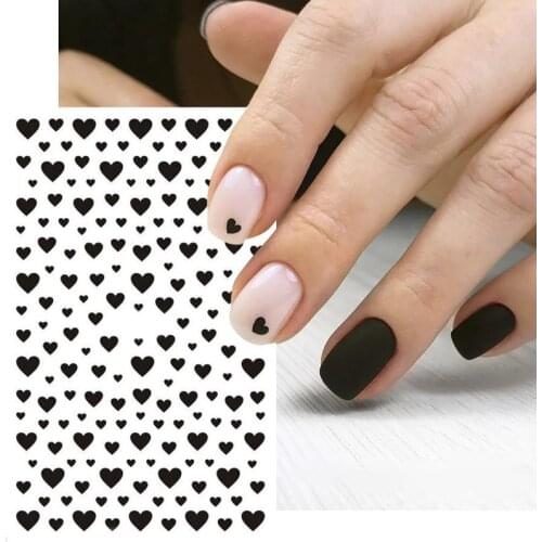 2021 New 3D Nail Sticker Black/White/Red Heart Love Cartoon Self-Adhesive Nail Art Decorations Decals Manicure Accessories 1pc