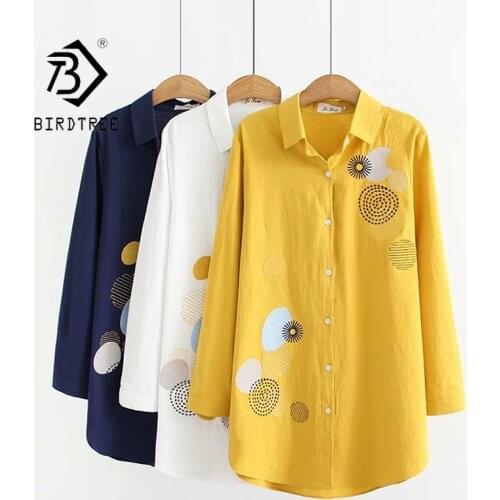 New Arrival Women Dot Embroidery Cotton White Shirt Long Sleeve Casual Blouse Loose Plus Size 4XL Tops Feminina Blusa T06218F