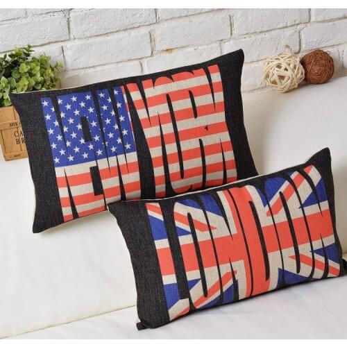 New York pillow cover, union jack Stars and Stripes London New York waist pillow case pillowcase wholesale