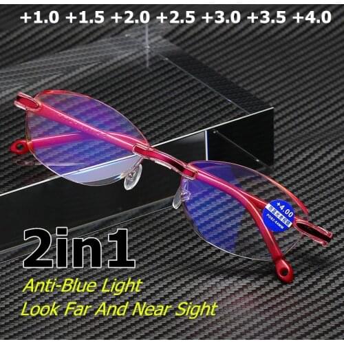 Anti Blue Light Reading Glasses Presbyopia Memory Hyperopia Frameless Magnifier Eyeswear Rimless +1.0+1.5+2.0+2.5+3.0+3.5+4.0