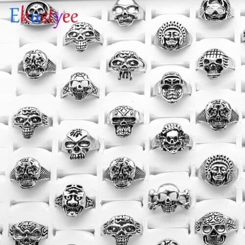 Wholesale High Quality 25pcs/lot Skull Skeleton Gothic Biker Rings Top styles Mixed Fashion Jewerly lot