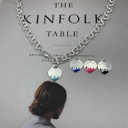 Original Enamel Splash Heart Pendant S925 Sterling Silver Necklace Female High Quality Brand Logo Classic Charm Fashion Gift